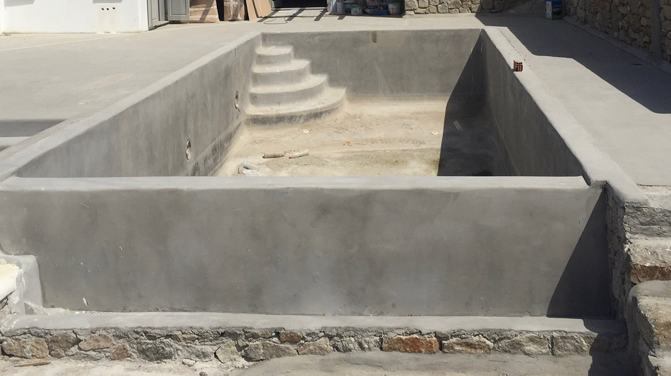 Ανακαίνιση οικίας στην Μύκονο με εφαρμογή πατητής τσιμεντοκονίας